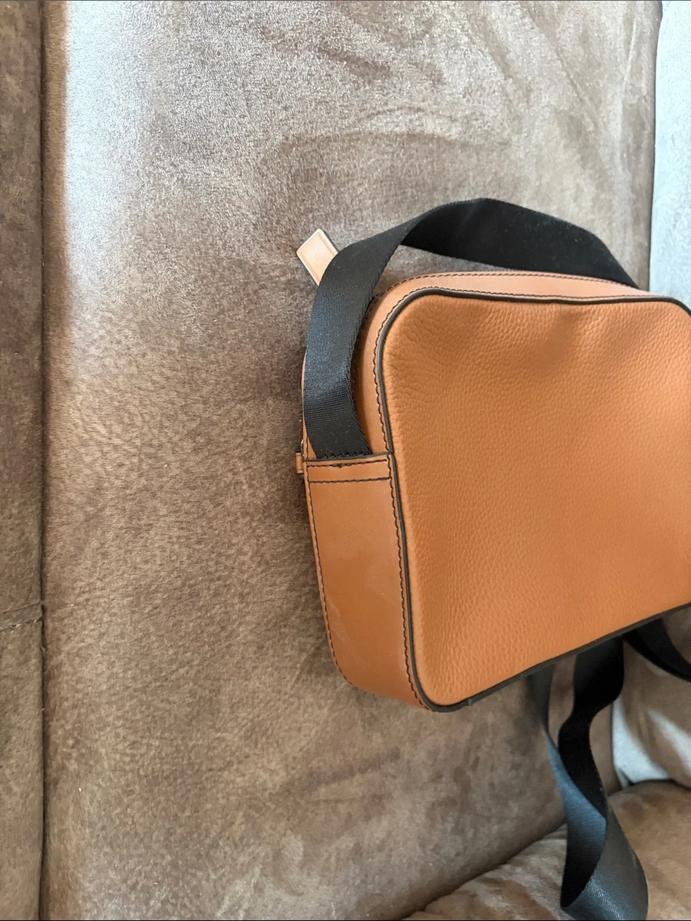 Michael Kors Cognac Pebbled Leather Belt Bag with Black Strap